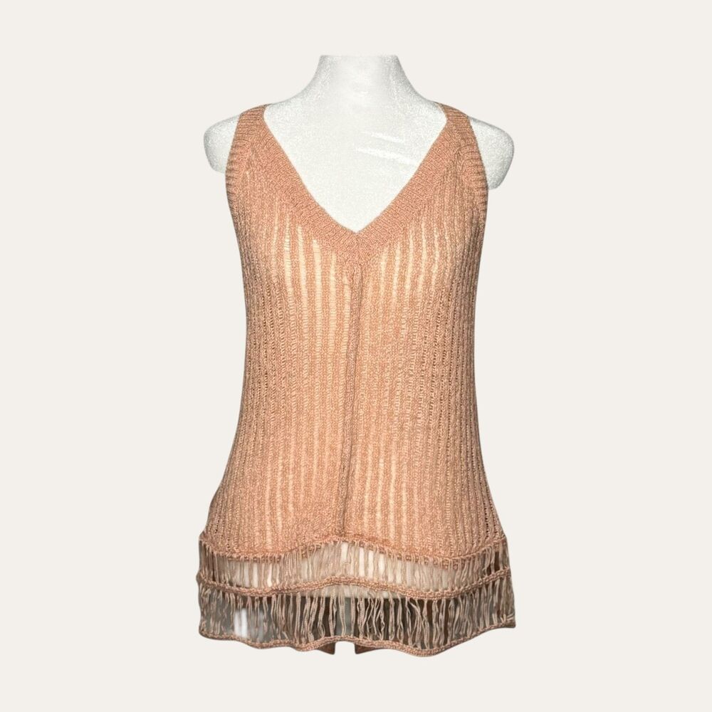 POL Peach Knit Fringe Tank Top- Size Large NWOT